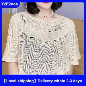 【Local shipping】 Womens Knitted Hollow Cotton Shawl Scarf Blouse Summer Autumn Elegant Ladies Sun Protection Cloak Smock
