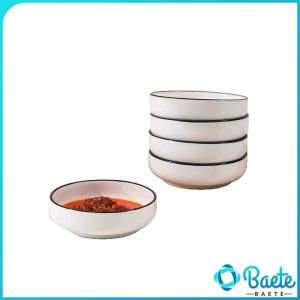 Baete 3.35inch Ceramic Black Edges Dish Bowl Seasoning Dipping Sauce Serving Dish Appetizer Plate 1Pc