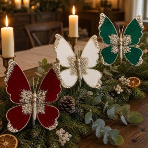 OTYRF Flocking Christmas Tree Butterfly Ornament DIY Glitter Coated Butterfly Tree Hanging Decor Creative Multicolor Simulated Butterfly Tree Decor Christmas Tree