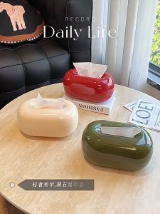Mishilei Oval Tissue Box Holder Retro Hole Stone Design Drawer Dispenser PET Plastic Desk Home