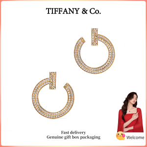 (New) Womens Fashion earrings Gold plated T Series Open Round Diamond Earrings Valentines Day holiday gifts