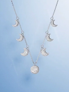 SWAROVSKI แฟชั่น Luna จันทร์สีขาวเพชรจี้สร้อยคอ choker S925 เงินสเตอร์ลิงสตรีสร้อยคอแฟชั่น hypoallergenic ไม่แพ้ของขวัญวันวาเลนไทน์ของขวัญวันเกิดสำหรับแฟนสาว bestie