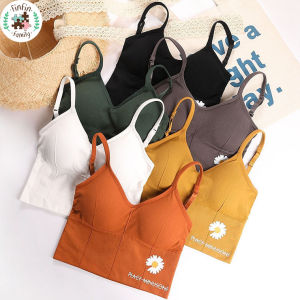 Fin Fin สปอร์ตบรา ตัวยาว สายเดี่ยว มีลายดอกไม้ น่าค้นหา ชุดชั้นใน ผู้หญิง ผ้าหนา ปรับสายได้ Sportbra มีฟองน้ํา ออกกําลังกาย