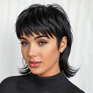 Wig Female Mullet Head Samurai Head Wolf Tail Bangs Short Straight Hair Anime COS Wig Full Head