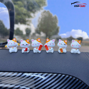 Set 6 Mèo Thần Tài Mini Trang Trí Xe Hơi Có Keo Dán Sẵn Bàn Làm Việc Tiểu Cảnh Mang Lại May Mắn