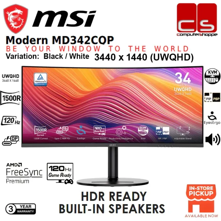 MSI MD342CQP / MD342CQPW 34" CURVED 4K MONITOR WITH BUILT-IN SPEAKER (34" VA UWQHD / 1MS / 120HZ / ADAPTIVE SYNC HD MI+ DP)