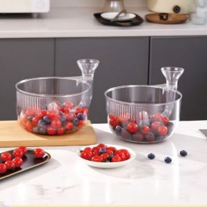 MAOMEI STORE Trong suốt Bồn rửa tự động Nhựa Thoát nước nhanh Rổ rửa trái cây Di động có bộ lọc Máy làm sạch trái cây cho nhà bếp