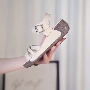 [Free Shipping] Womens Summer New Style Single-Strap Flat Soft Sole Versatile Platform Lightweight Mom Sandals