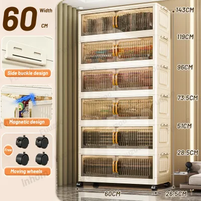 【Free Shipping】inhom Foldable Storage Cabinet 2-7 Layers 38--90cm Deep Plastic Wardrobe with Wheels Stackable Closet Organizer for Clothes Toys Snacks Makeup - Multi Color Options