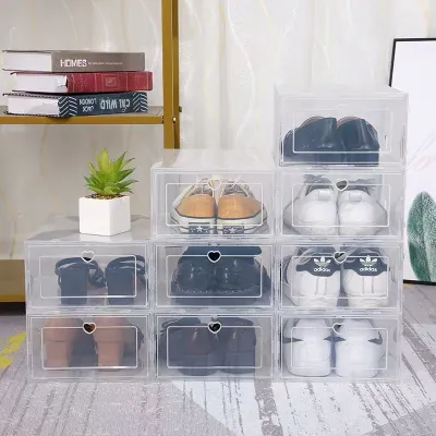 【Fans tone】12Pcs Large Transparent Foldable Storage Box AJ Shoe Box Stackable Storage Organizer Shoe Carbinet