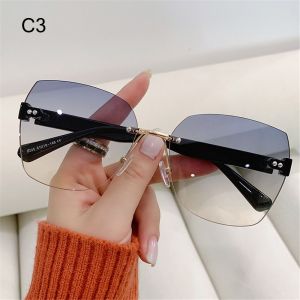 MISSUP Summer Ladies Eyeglasses Vintage Women Shades Rimless Sunglasses Gradient Sunglasses Frameless Sun Glasses