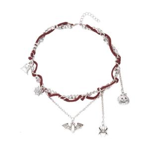 Women Halloween Necklace Bracelet Featuring Spiders Bat Specter Pumpkin Charm Alloy Gift for Holiday Party