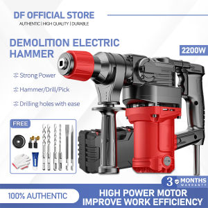 Electric Hammer 2200W/220V High Power Electric Hammer Chipping Gun Hammer Drill Jack Hammer Multi-function Impact Drill Professional Concrete Industry Electric Hammer With Light Rock Drilling Capacity Blasting Hammer Demolition Hammers