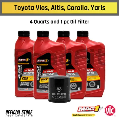 Toyota Vios Altis Corolla Yaris Change Oil Package MAG 1 5W30 Synthetic Gasoline Engine Oil (4 Qts) 64835 + Vic Oil Filter C-110 PACK3-TY