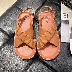 Fans 2024 sandals women Summer solid color cross strap flat sandals fashion Sweet student sandals