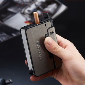 10pcs Cigarett Holder Box Automatic Windproof Portable Metal Cigarete Case Lighter Cover Smking Tools for Men Not Lighters