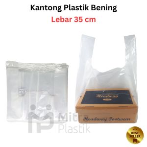 Kantong Plastik PE Bening Lebar 35 cm Isi 21 pcs Kresek Transparan Lentur 500 gram untuk Dus 24 x 24
