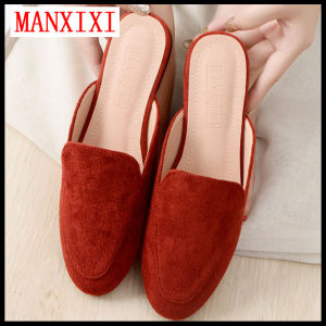 MANXIXI Korean Version Flat Mules Sandals Big Size Classic Style Slip On Single Shoes For Women (32-44 Size)
