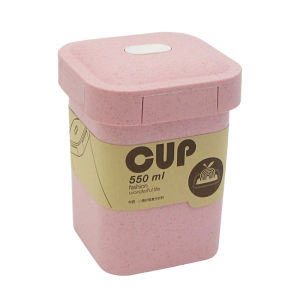 Portable Soup Cup with Lid Wheat Straw Plastic Soup Cup with Spoon Microwavable Food Box Breakfast Milk Containers 300ML