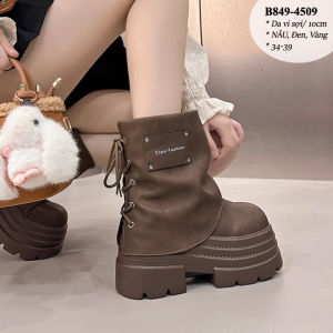 Bốt Nữ Đế Xuồng Có Áo Phủ Chất Da Vi Sợi Đế Cao 10CM B849-4509