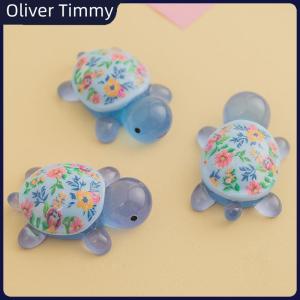 [Oliver Timmy] Cartoon Luminous Turtle Flower Printing Turtle Diy Ornament Glow-in-the-dark Resin Accessories Aquarium Fish Tank Miniature
