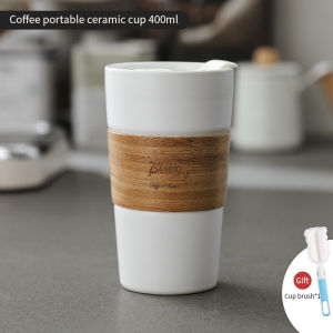 Bincoo cốc cà phê gốm tre tay áo cup trực tiếp uống tay-ủ cốc cà phê với lót gốm dung tích lớn cho văn phòng 400ml