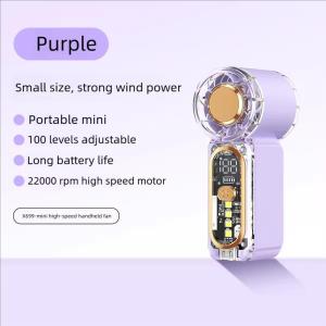 Mini USB Fan 100 SPEED Adjustment Digital Display Rechargeable Mini High Speed Kipas With Light for Summer Outdoor Transparent Mini Handheld Fan