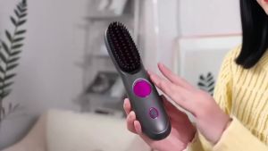 Go Brush Pro Cordless Hair Straightener Brush PortableHair Straightening Brush with 3 Temperature Settings & LED Display USB Rechargeable Fast Heating Hairs Brush for Travel (Black)