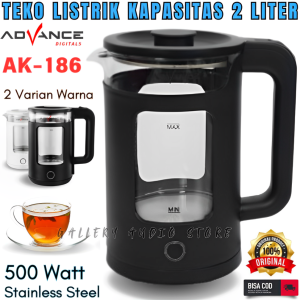 Teko Listrik ADVANCE AK-186 Electric Kettle Isi 2 LIter | Teko Listrik Transparan Lapisan Anti Karat 500 Watt | Pemanas Air Electrik Kettle / Teko Listrik Kapasitas 2L Stainless Steel | Gallery Audio