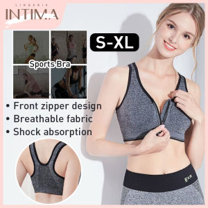 INTIMA Front zipper Sports Bra for Women Wire-free Shockproof Push up Plus Size Underwear with Padded Vest-style Fitness Bralette
