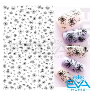 Miếng Dán Móng Tay 3D Nail Sticker Tráng Trí Bông Hoa Nhỏ Black Little Flower F013