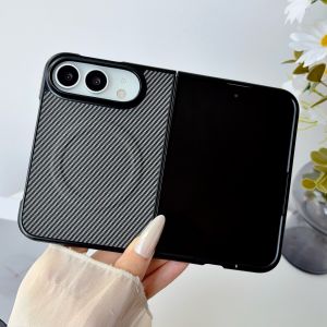 For iPhone Duo Fold Case Luxury Carbon Fiber Leather Protective Back Cover For Magsafe Wireless Charging Shell Funda