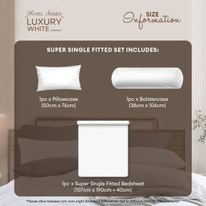 Jean Perry Hotel Series Luxury White Fitted Bedsheet Set (w/o Quilt Cover or Comforter) - 100% Combed Cotton Sateen 1000TC