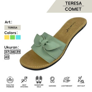 Sandal Flat Wanita Teresa Comet - Motif Polos Anti Slip Warna Pastel