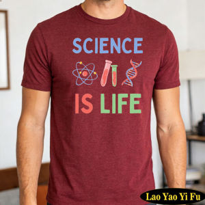 [Local Stock] HBESTY  Science Is Life Summer Men Cotton Crew Neck T-Shirts Cute Science Lab Elements Print STEM Nerd Scientist Holiday Apparel