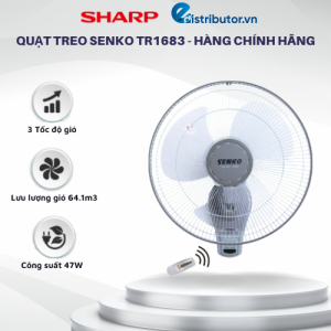 Quạt Treo Tường Senko TR1683 Có Chức Năng Điều Khiển Remote Từ Xa - Công Suất 47w - Hàng Chính Hãng - Bảo Hành 24 Tháng