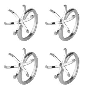 4 Pieces Beautiful Adjustable Rings Setting Genuine 18K Brass Plated Claw Prong Settings Durable Blank Rings Support