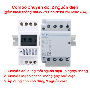 Combo bộ chuyển đổi nguồn điện luân phiên 15 ngày tự động gồm Timer tháng NKG5 + Cong 2NO/2NC 63A BOMGI