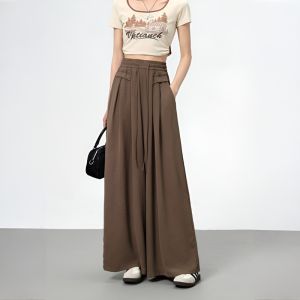 Women New Style Wide-Leg Pants Casual Trousers Plus Size High-Waisted Straight Pants Fashion Versatile Loose Thin Elastic Waist Trousers