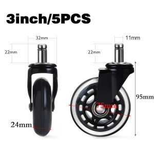 5 Pcs Roda Kursi Kerja Bahan Polyurethane Roda Pengganti Kursi Kantor Anti -Noise Getar 2.5/3 Inch
