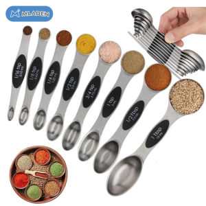 MLADEN Double-headed Measuring Spoons Strong Magnetic Stainless Steel with Scale Measurement Quantification Seasoning Spoons
