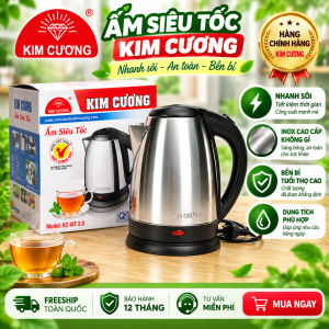 Ấm Siêu Tốc Kim Cương 2 Lít Chính Hãng Ấm Đun Nước Inox Không Gỉ Nhanh Sôi Bền Bỉ Tiện Dụng