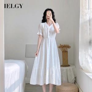 IELGY popular French short-sleeved V-neck white dress
