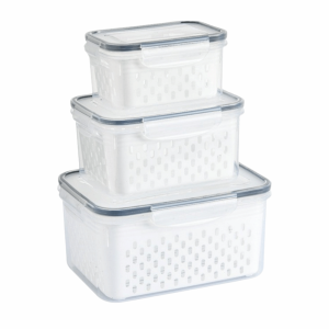SOULLOV 3Pcs/Set Draining Food Storage Containers Stackable Double Layer Fruit Storage Containers Multifunctional Space Saving Produce Containers Meal Prep