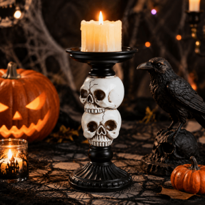 EYESONU Creative Halloween Skull Candlestick Resin Craft Realistic Halloween Decor Easy To Use Candlestick Skull Candle Holder Ghost Festival