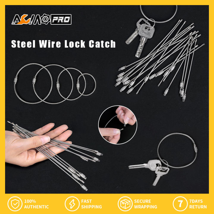 AumoPro 10Pcs EDC Stainless Steel Wire Keychain Ring Key Keyring Circle  Rope 10cm/15cm/20cm Cable Loop Outdoor Camp Luggage Tag Screw Lock Gadget 