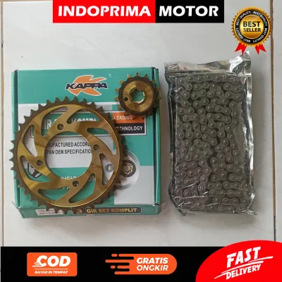 KAPPA GEAR SET KOMPLIT JUPITER MX OLD. GIGI TARIK GOLD DAN RANTAI YAMAHA MX LAMA 1S7