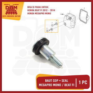 Baut Cop + Seal Mega Pro Mono Beat Fi (PSP) Baud Silinder Head Plus Karet Kunci L Drat 6mm Honda