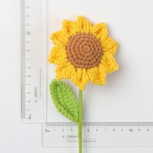 Hand-Knitted Tulip Flower Crochet Flowers Sunflower Rose Bouquet Finished Wedding Decorative Handcraft Household Deco