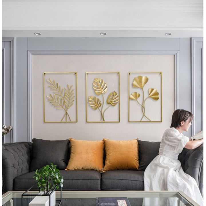 Iron Wall Decor Gold Frame / Black Frame Golden Leaves Metal Leaves